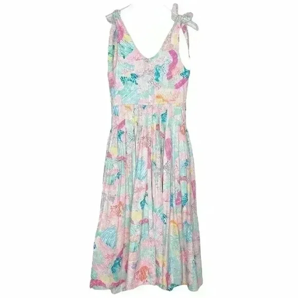 HUNTER BELL Pastel Floral Tie-Shoulder Scoop-Neck Midi Dress - Picture 3 of 8